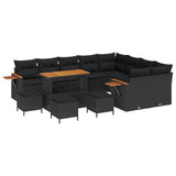 Garden Sofa Set with Cushion 14 pcs Black Poly Rattan