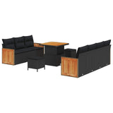 Garden Sofa Set with Cushion 13 pcs Black Poly Rattan - Front View