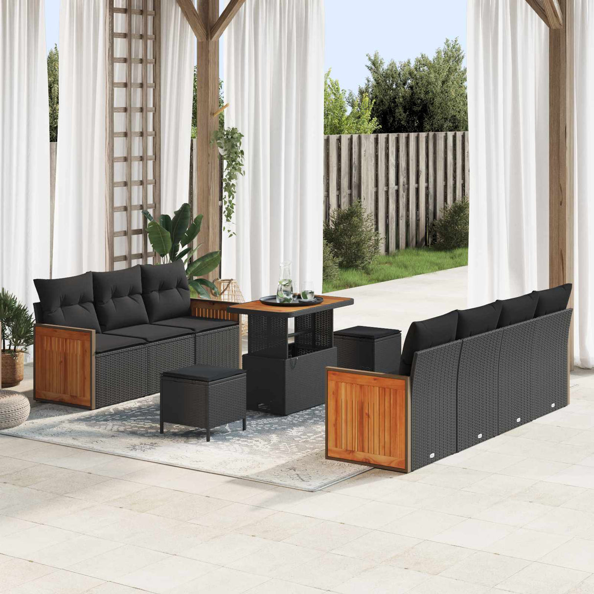 Garden Sofa Set with Cushion 13 pcs Black Poly Rattan