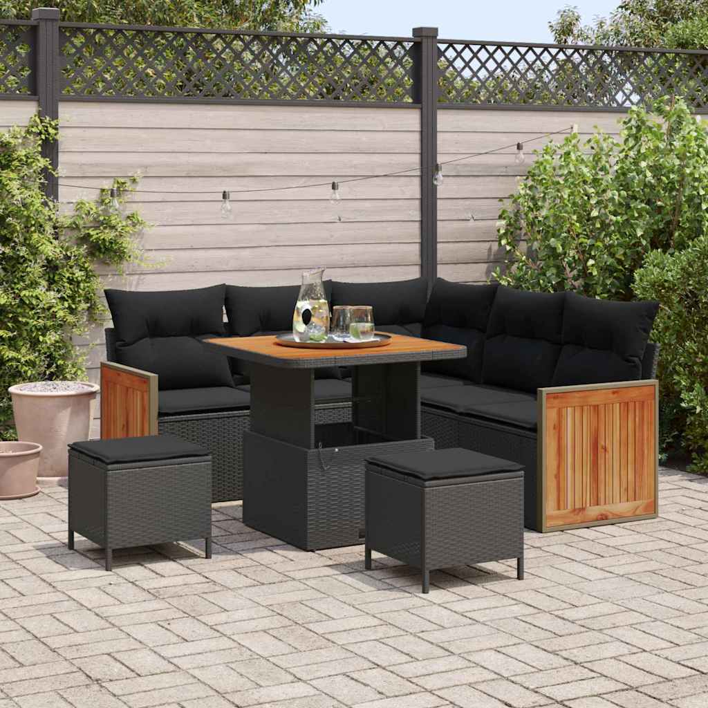 Garden Sofa Set 8 pcs Black and Brown Poly Rattan