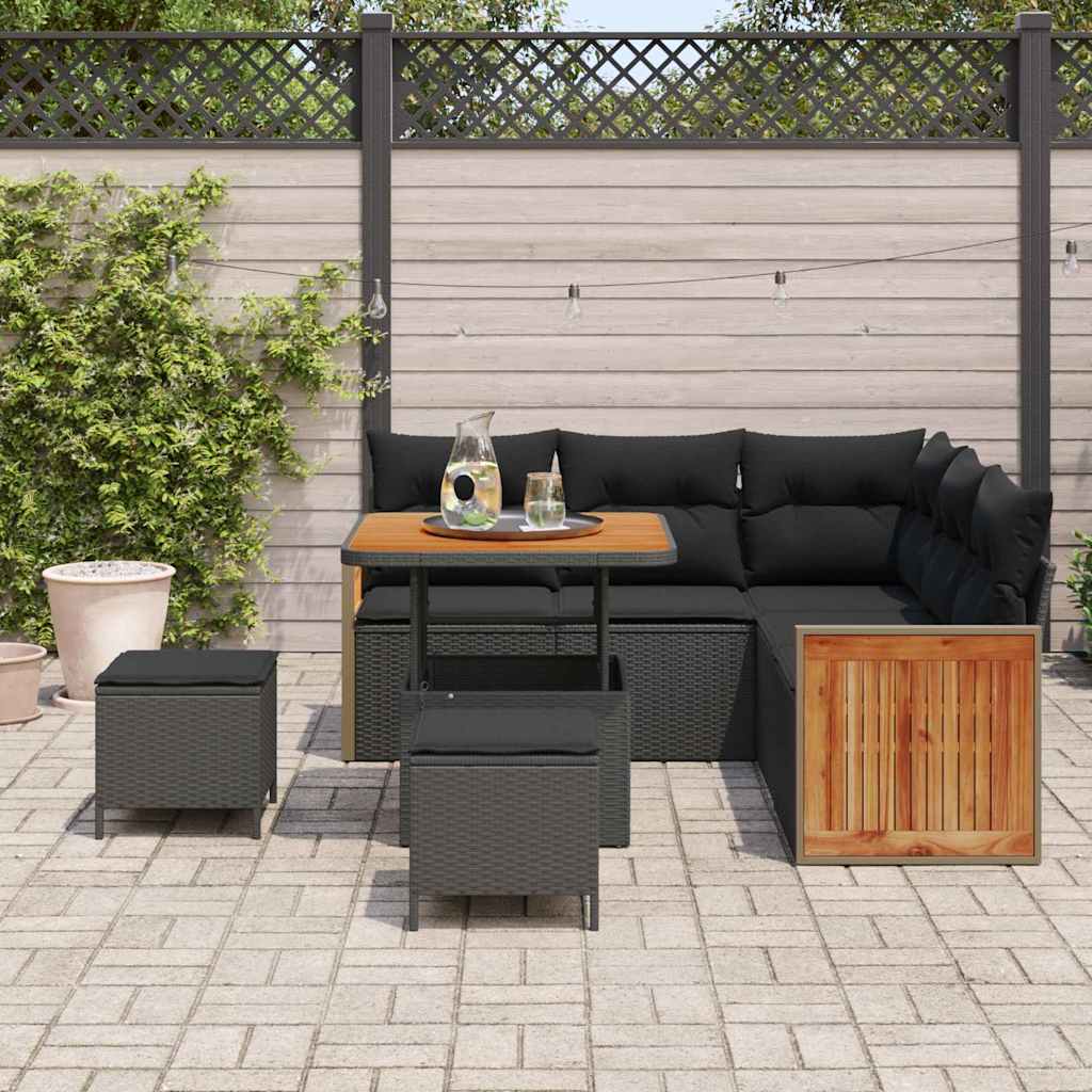 Garden Sofa Set 8 pcs Black and Brown Poly Rattan