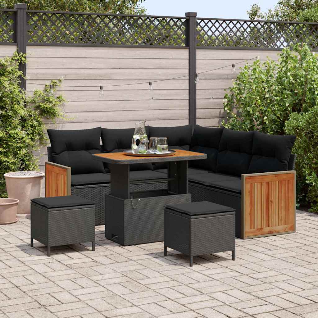 Garden Sofa Set 8 pcs Black Poly Rattan
