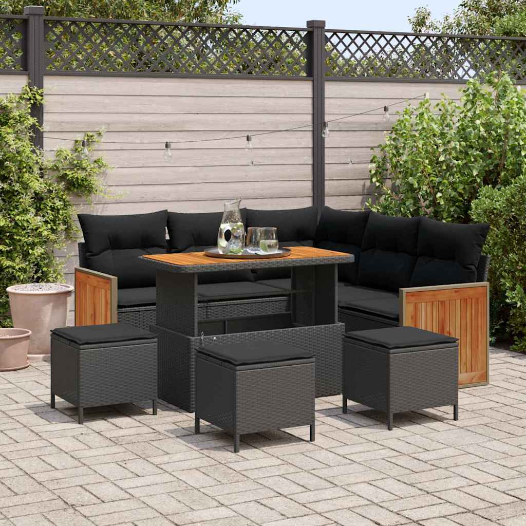 Garden Sofa Set 8 pcs Black Poly Rattan