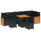 Garden Sofa Set with Cushion 11 pcs Black Poly Rattan - Front View