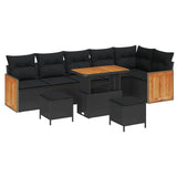 Garden Sofa Set with Cushion 11 pcs Black Poly Rattan - Front View