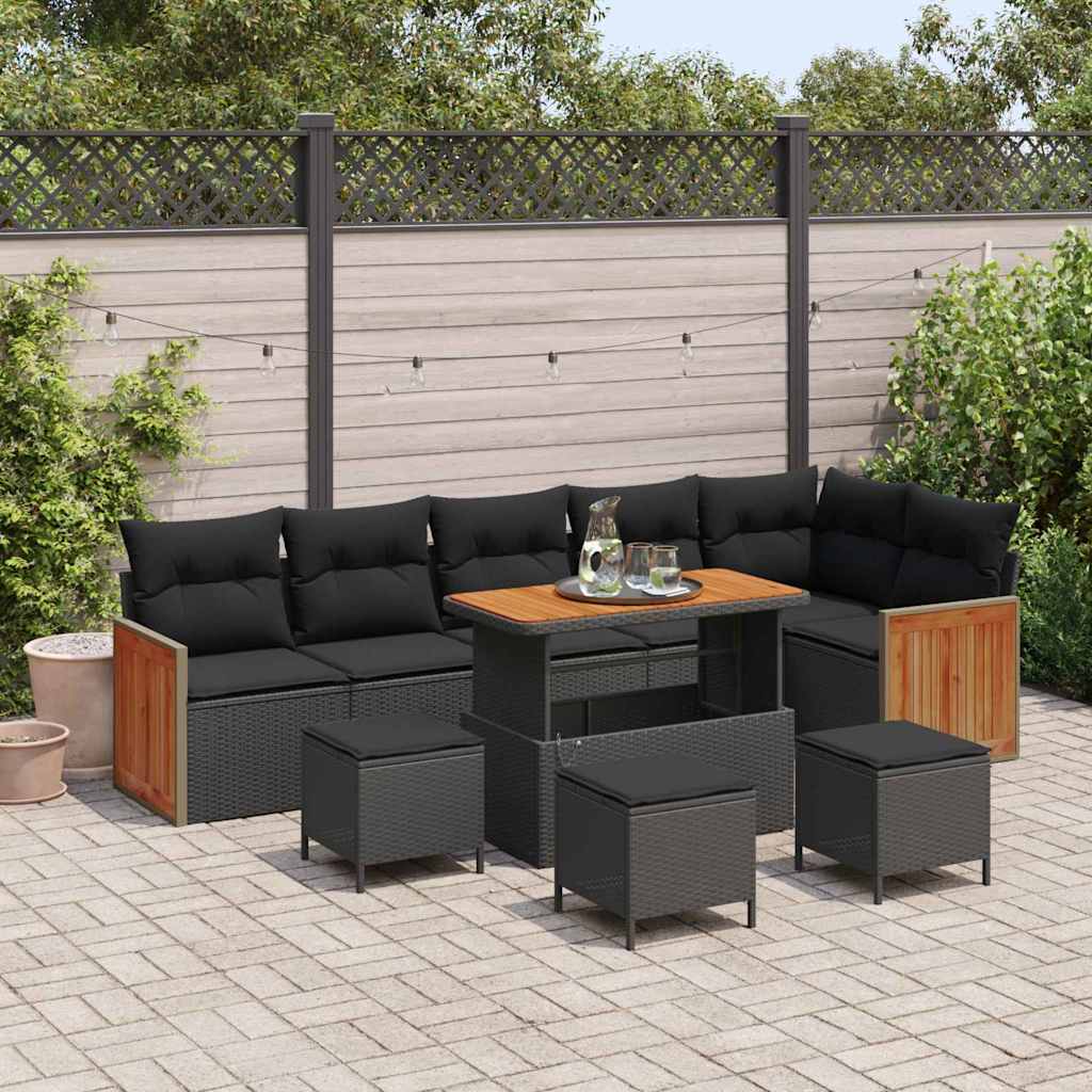 Garden Sofa Set 10 pcs Black Poly Rattan