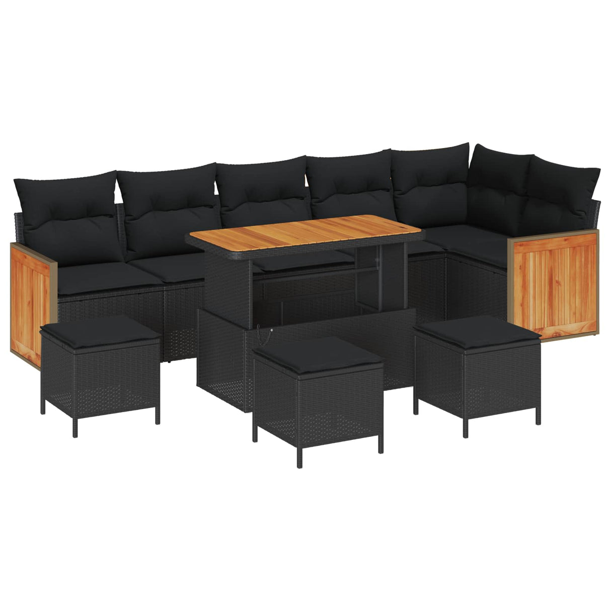 Garden Sofa Set with Cushion 12 pcs Black Poly Rattan