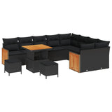 Garden Sofa Set with Cushion 13 pcs Black Poly Rattan