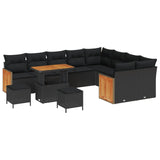 Garden Sofa Set with Cushion 13 pcs Black Poly Rattan