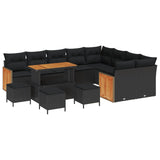 Garden Sofa Set with Cushion 14 pcs Black Poly Rattan