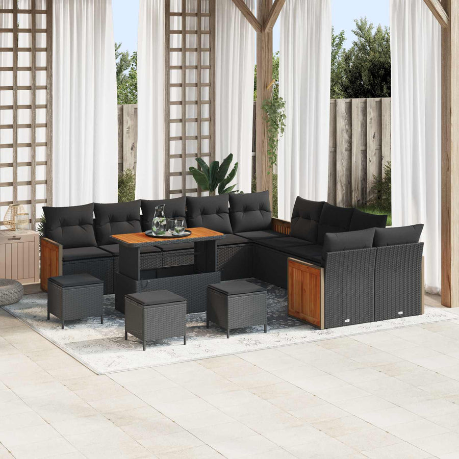 Garden Sofa Set 18 pcs 11-Seater Black Poly Rattan