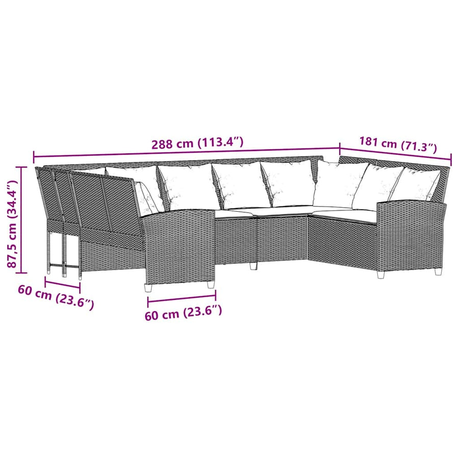 Garden Sofa with Cushions Grey Poly Rattan