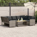 Garden Sofa with Cushions Grey Poly Rattan