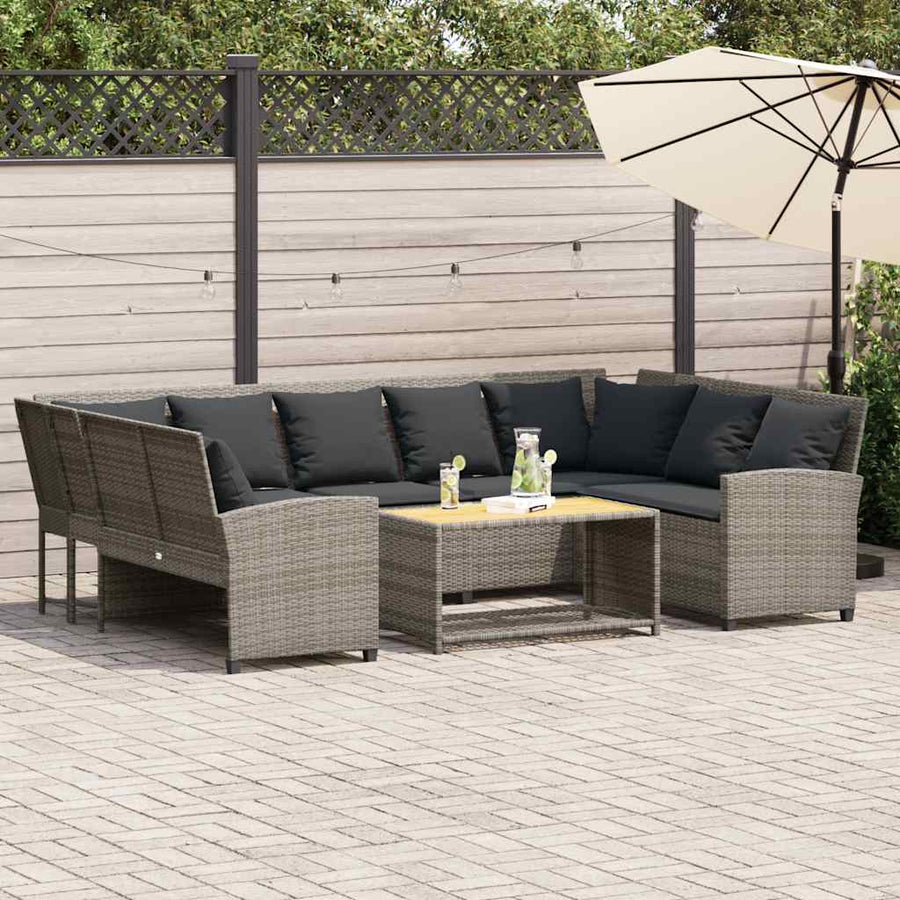 Garden Sofa with Cushions Grey Poly Rattan