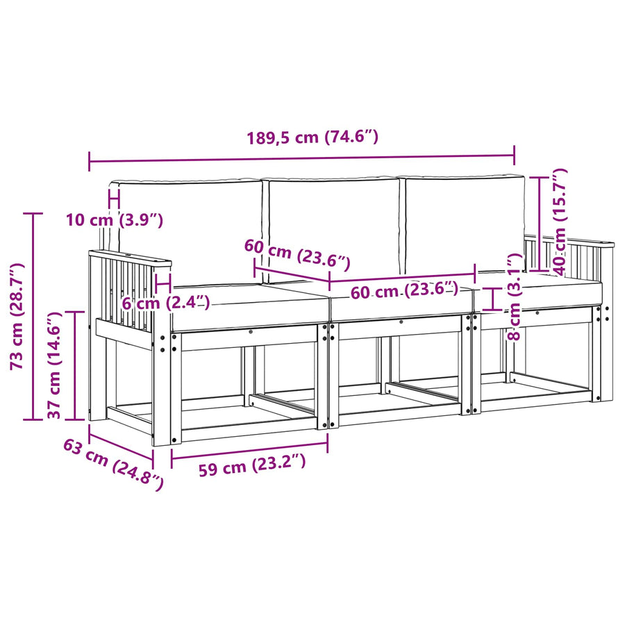 Outdoor Sofa Set 3 pcs 3-Seaters Natural and Anthracite