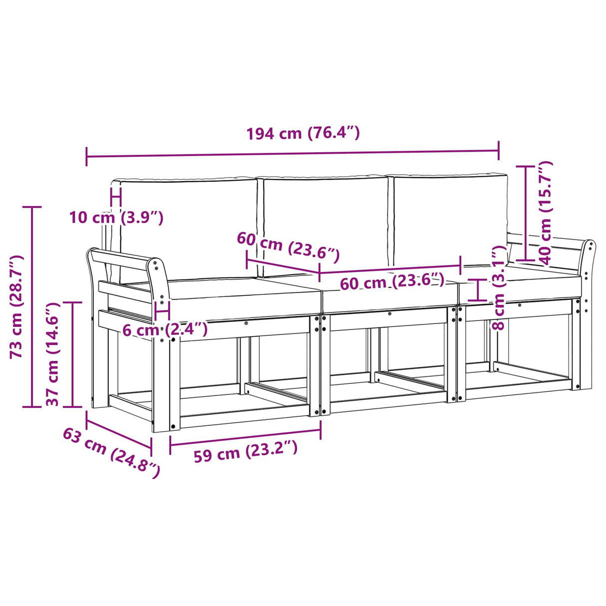 Outdoor Sofa Set with Cushion 3 pcs Natural and Anthracite