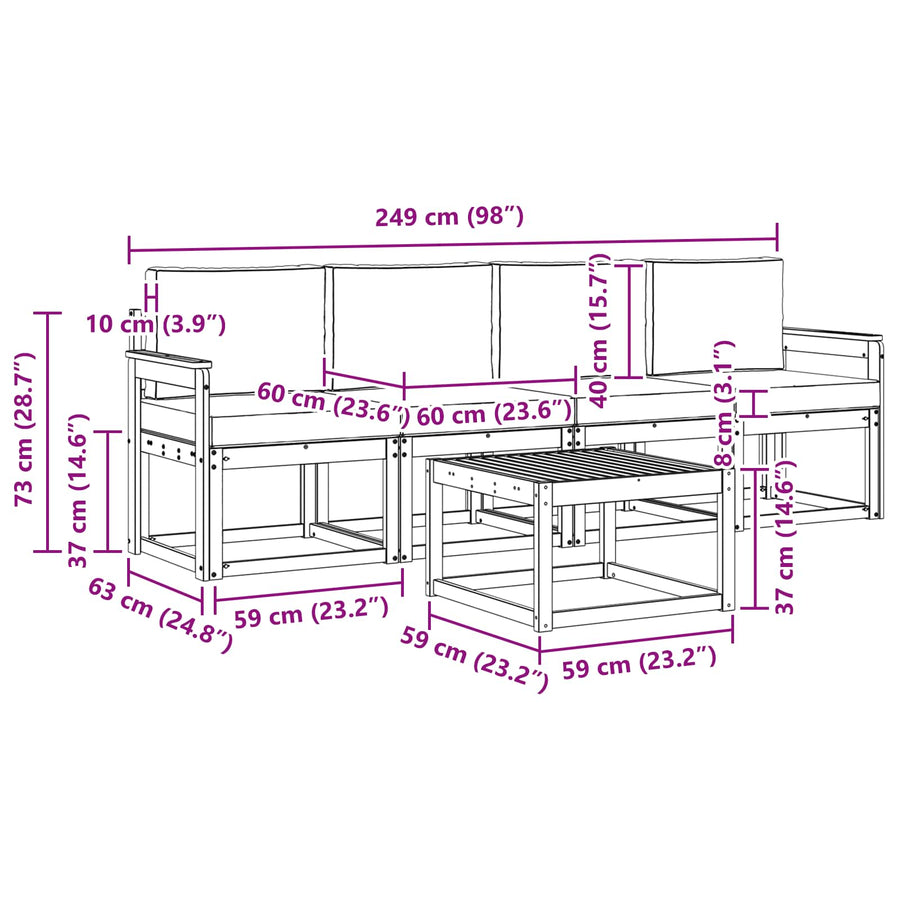Outdoor Sofa Set 5 pcs 4-Seaters Natural and Anthracite