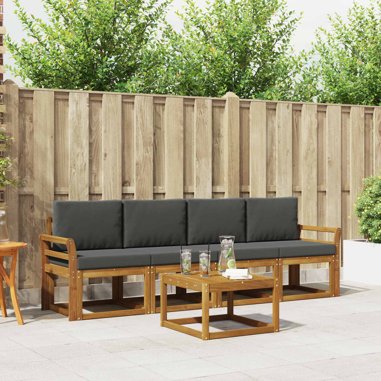 Outdoor Sofa Set with Cushion 5 pcs Natural and Anthracite