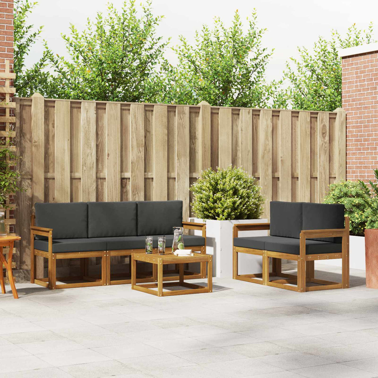Outdoor Sofa Set with Cushion 6 pcs Natural and Anthracite