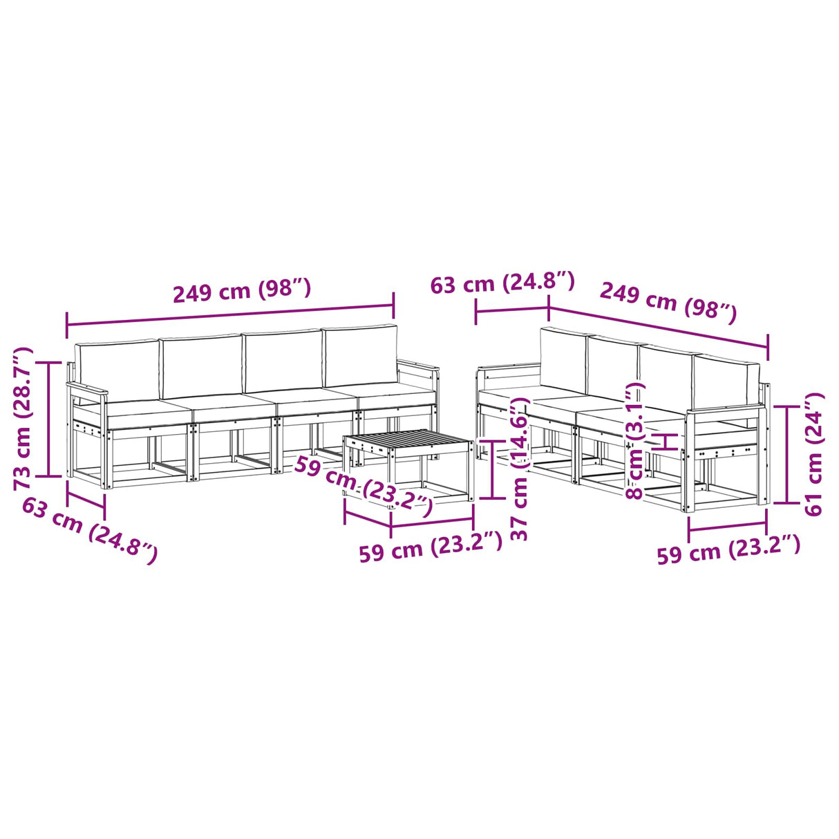 Outdoor Sofa Set with Cushion 9 pcs Natural and Anthracite