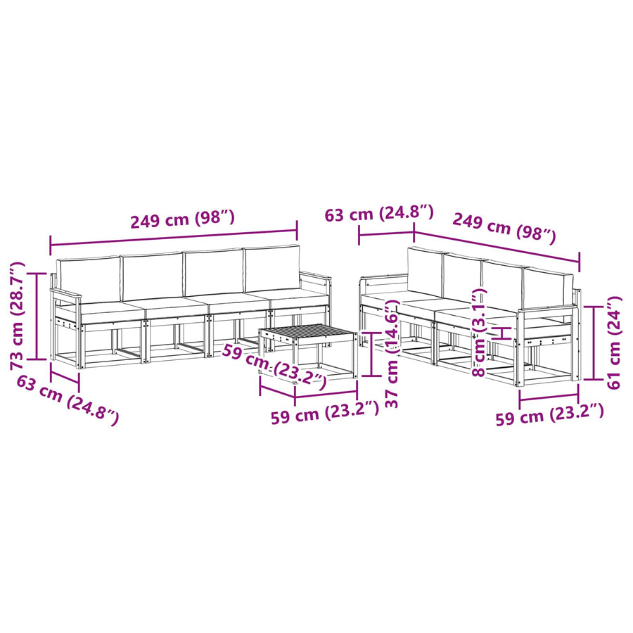 Outdoor Sofa Set 9 pcs 8-Seaters Natural and Anthracite