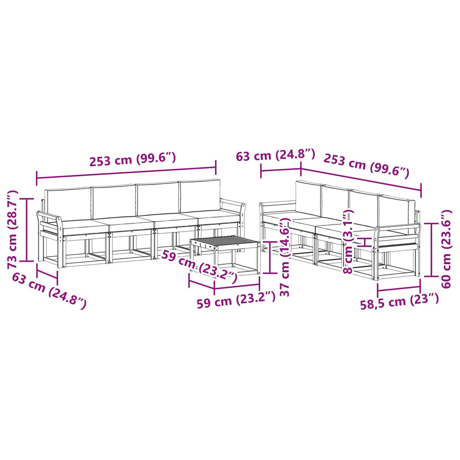 Outdoor Sofa Set 9 pcs 8-Seaters Natural and Anthracite