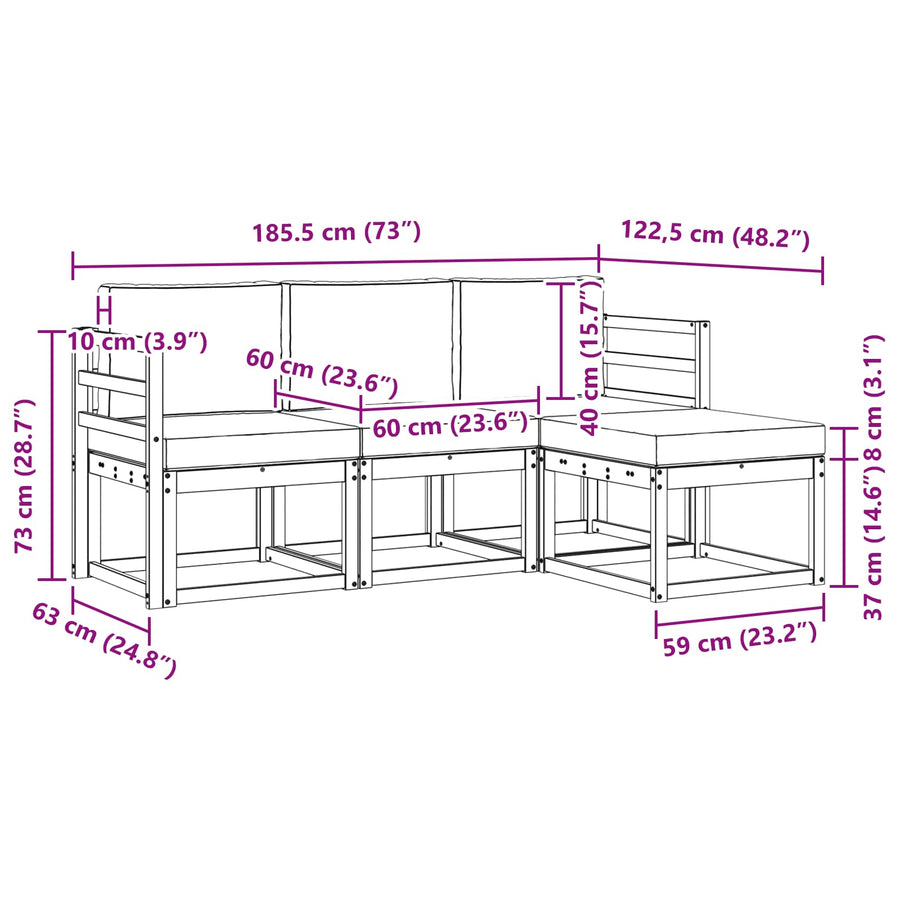 Outdoor Sofa Set 4 pcs 3-Seaters Natural and Anthracite