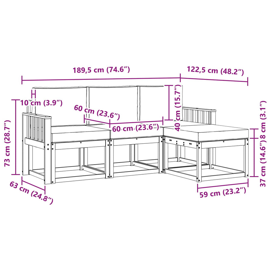 Outdoor Sofa Set 4 pcs 3-Seaters Natural and Anthracite