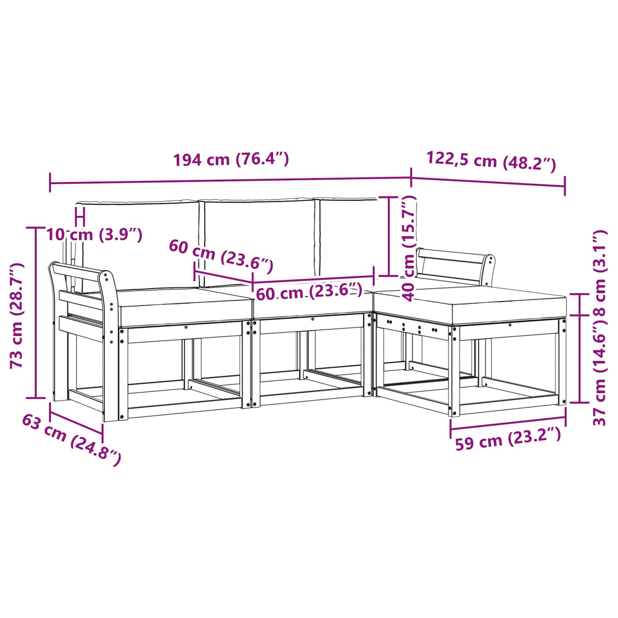 Outdoor Sofa Set with Cushion 4 pcs Natural and Anthracite