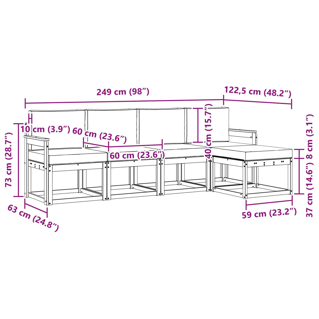 Outdoor Sofa Set 5 pcs Natural and Anthracite Solid Acacia Wood