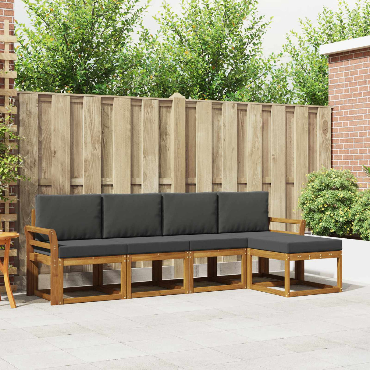 Outdoor Sofa Set 5 pcs Natural and Anthracite Solid Acacia Wood