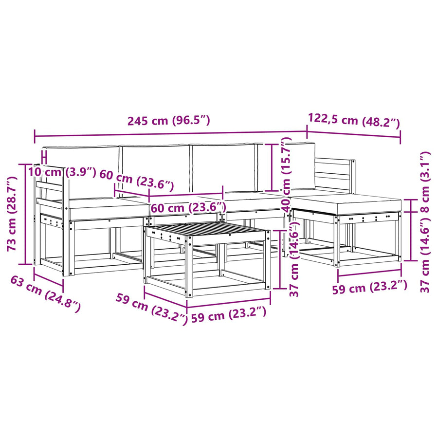 Outdoor Sofa Set 6 pcs 5-Seaters Natural and Anthracite