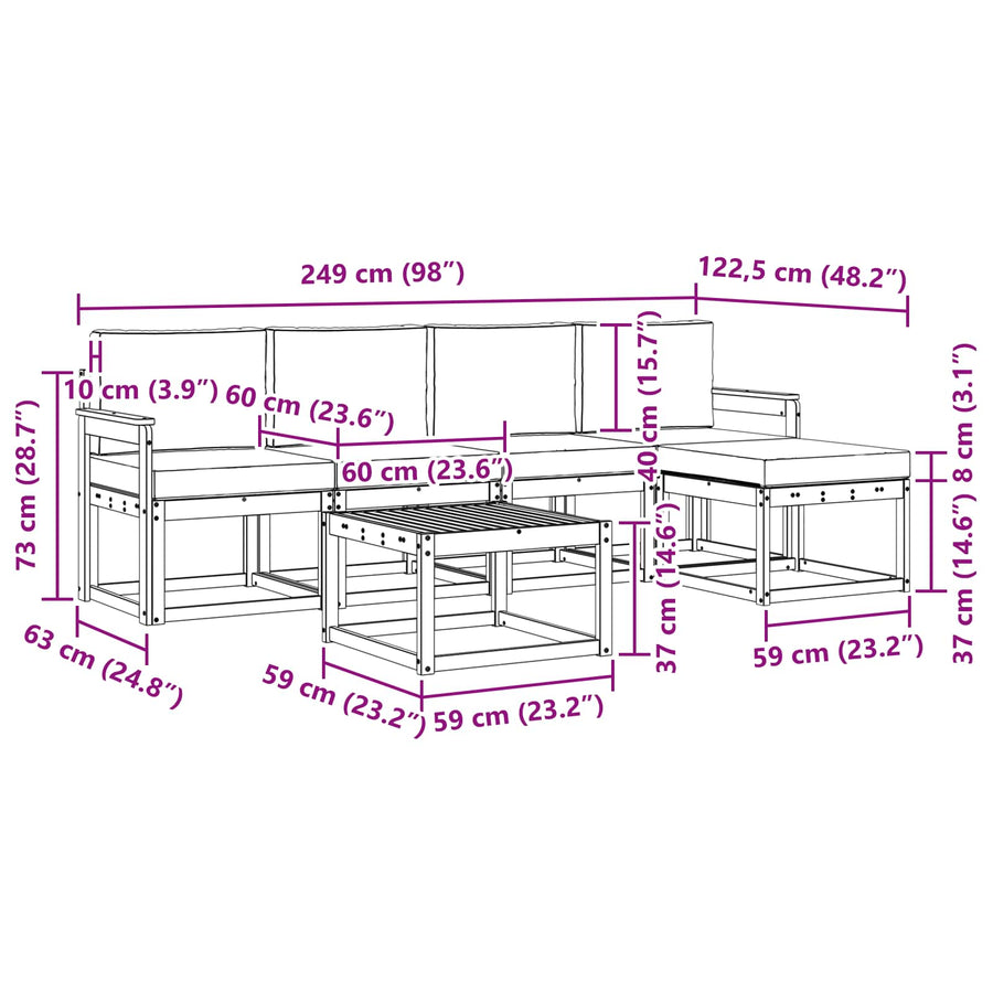 Outdoor Sofa Set 6 pcs 5-Seaters Natural and Anthracite