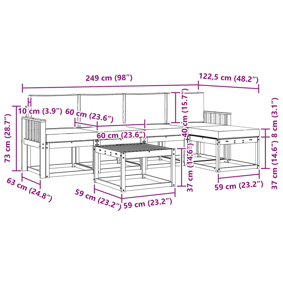 Outdoor Sofa Set 6 pcs 5-Seaters Natural and Anthracite
