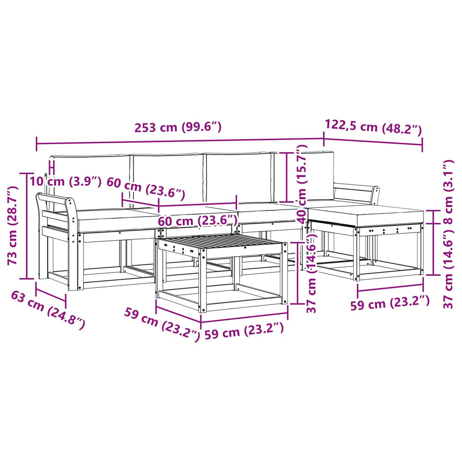 Outdoor Sofa Set 6 pcs 5-Seaters Natural and Anthracite