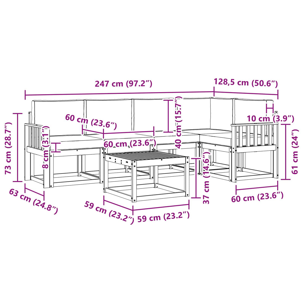 Outdoor Sofa Set 6 pcs Natural and Anthracite