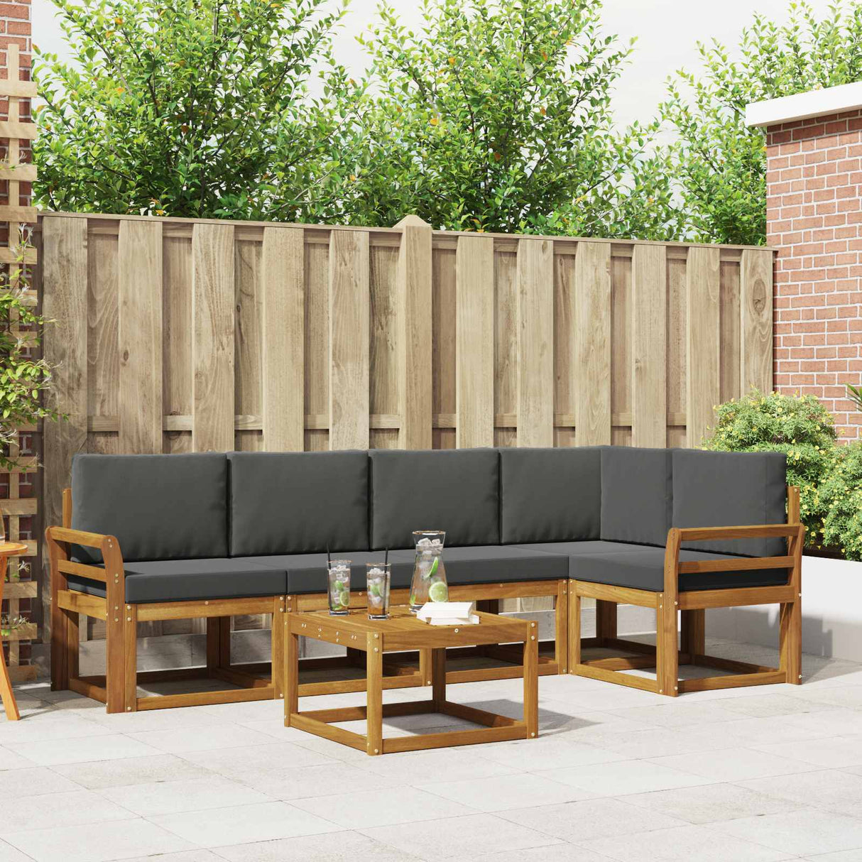 Outdoor Sofa Set with Cushion 6 pcs Natural and Anthracite