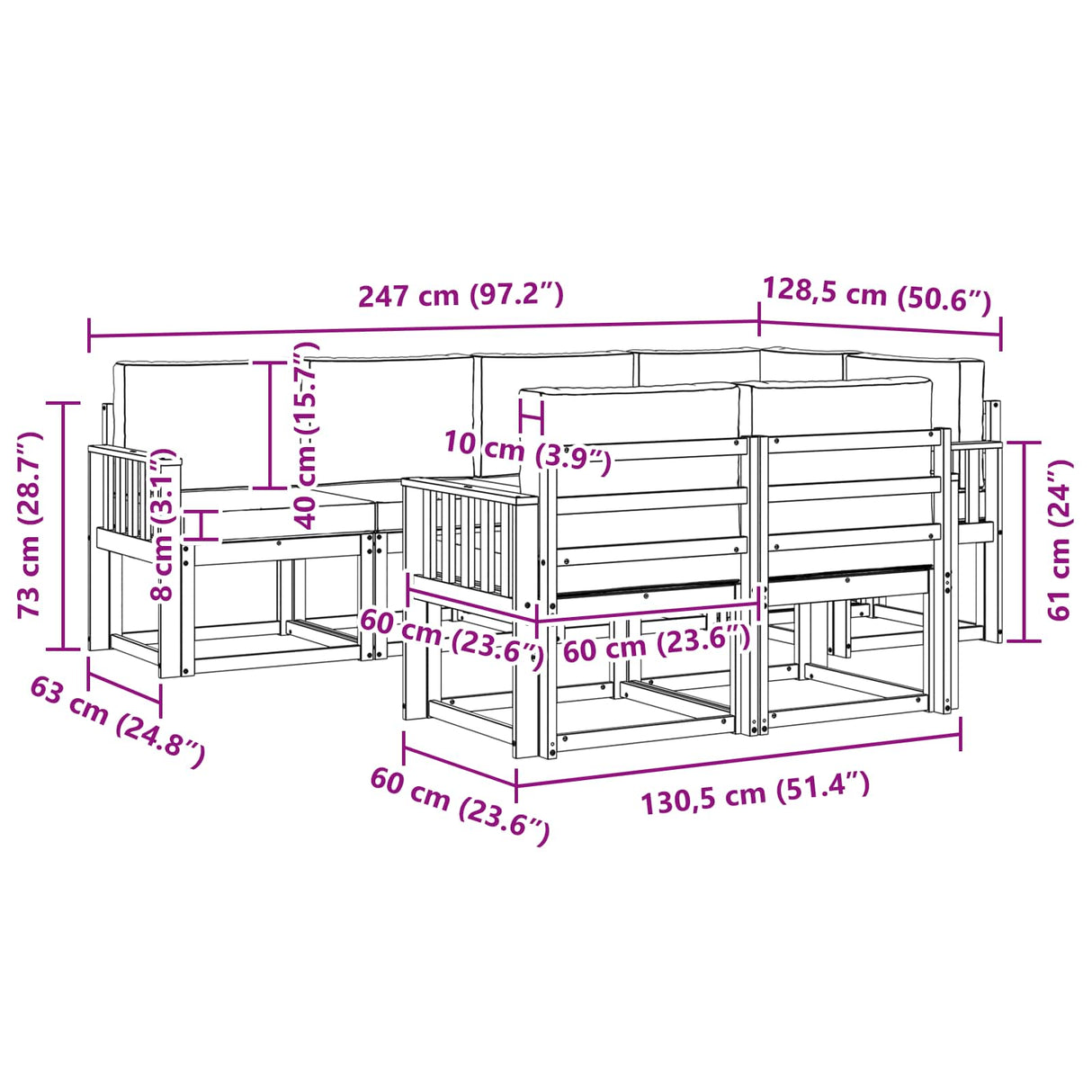 Outdoor Sofa Set with Cushion 7 pcs Natural and Anthracite