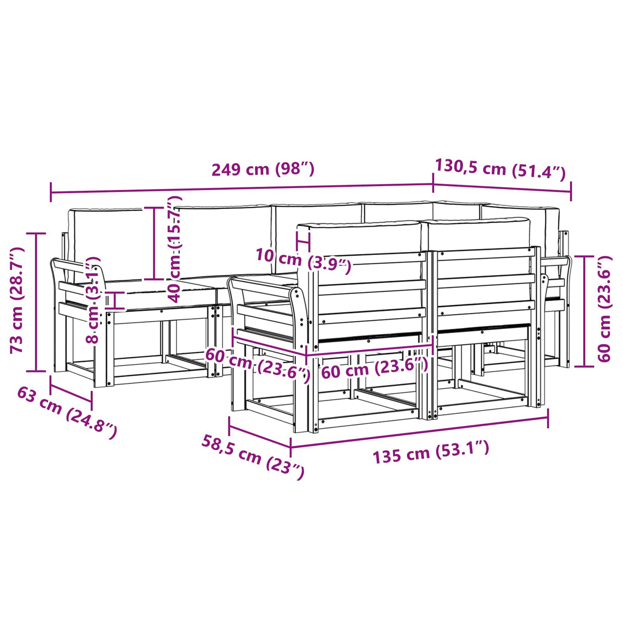 Outdoor Sofa Set with Cushion 7 pcs Natural and Anthracite