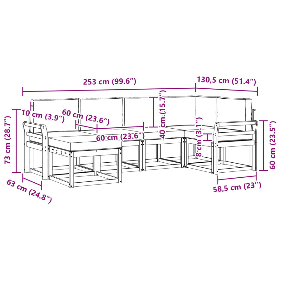 Outdoor Sofa Set 6 pcs 6-Seaters Natural and Anthracite