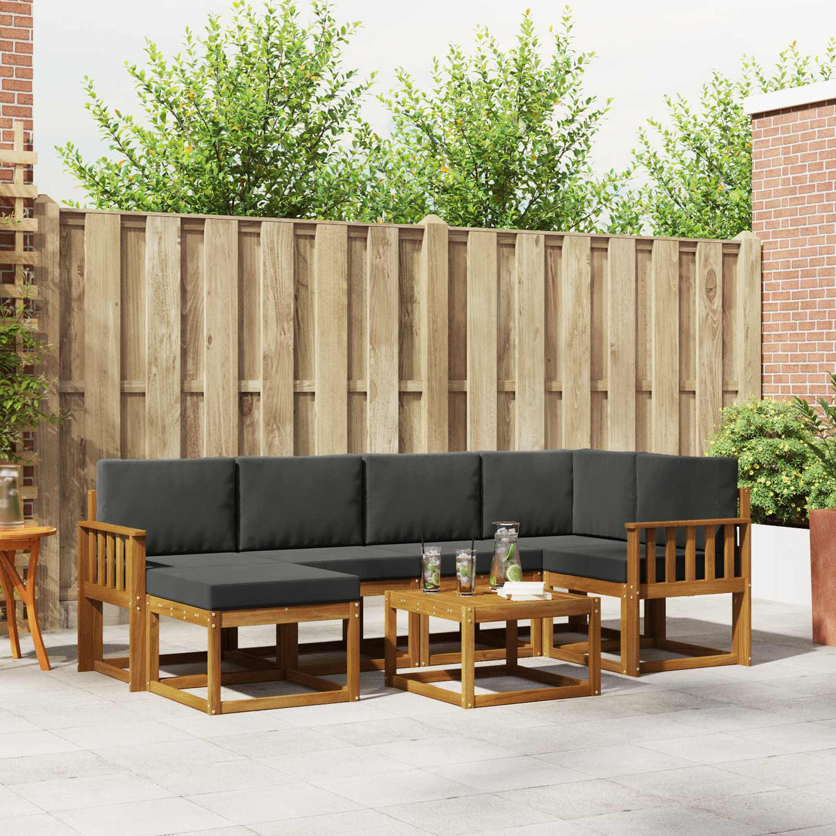 Outdoor Sofa Set with Cushion 7 pcs Natural and Anthracite