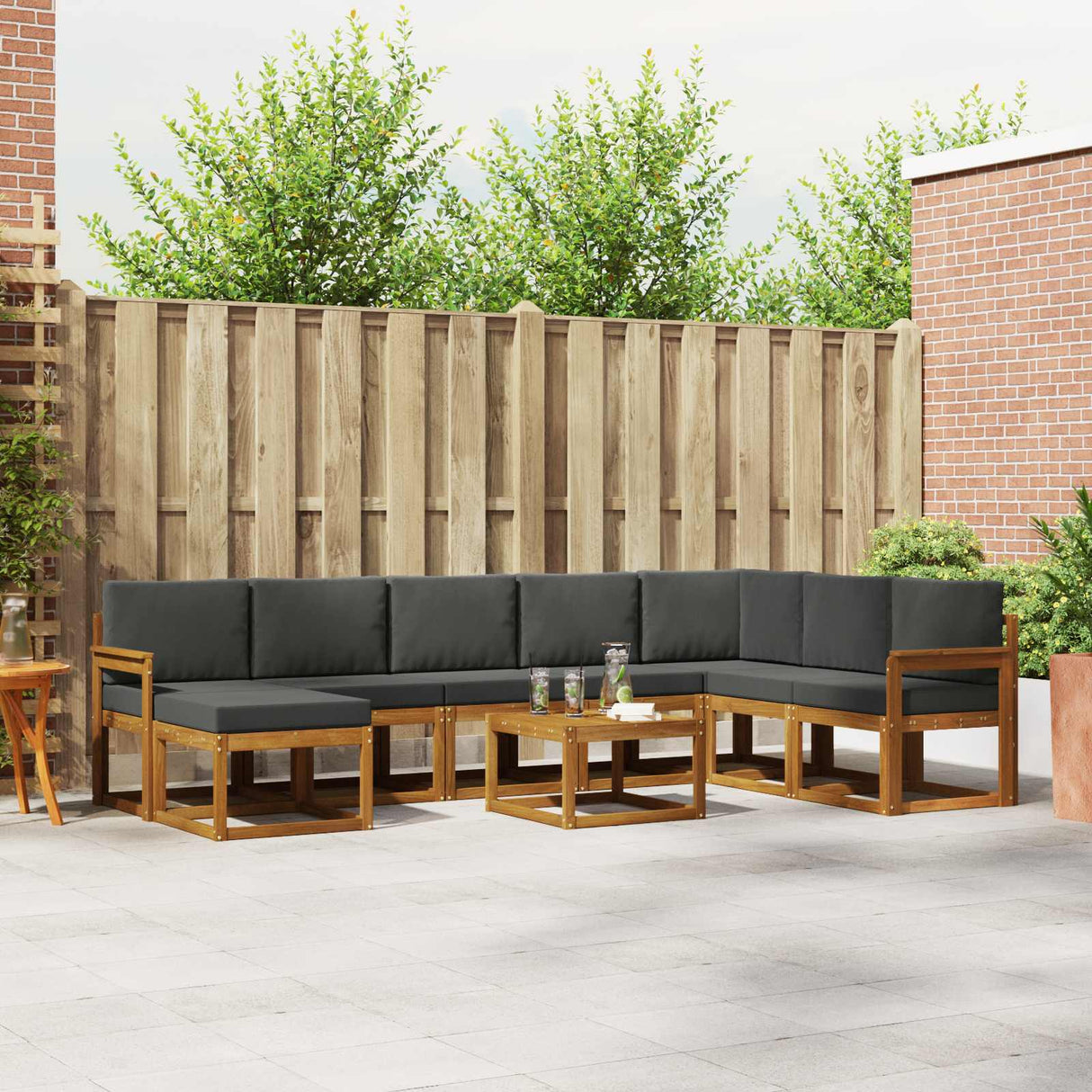 Outdoor Sofa Set with Cushion 9 pcs Natural and Anthracite