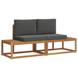 Outdoor Sofa Set 2 pcs Natural Solid Acacia Wood and Polyester - Front View