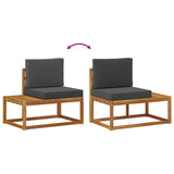 Outdoor Sofa Set 2 pcs Natural Solid Acacia Wood and Polyester - Close-Up Angle