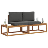 Outdoor Sofa Set 2 pcs Natural Solid Acacia Wood and Polyester - Side View