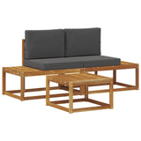 Outdoor Sofa Set 3 pcs Natural Solid Acacia Wood and Polyester - Front View
