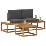 Outdoor Sofa Set 3 pcs Natural Solid Acacia Wood and Polyester - Side View