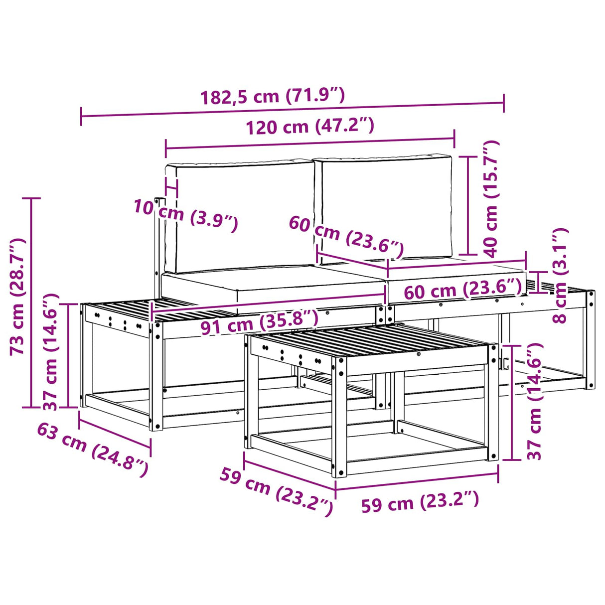 Outdoor Sofa Set 3 pcs Natural Solid Acacia Wood and Polyester