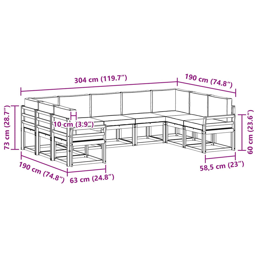 Outdoor Sofa Set 9 pcs Natural and Anthracite