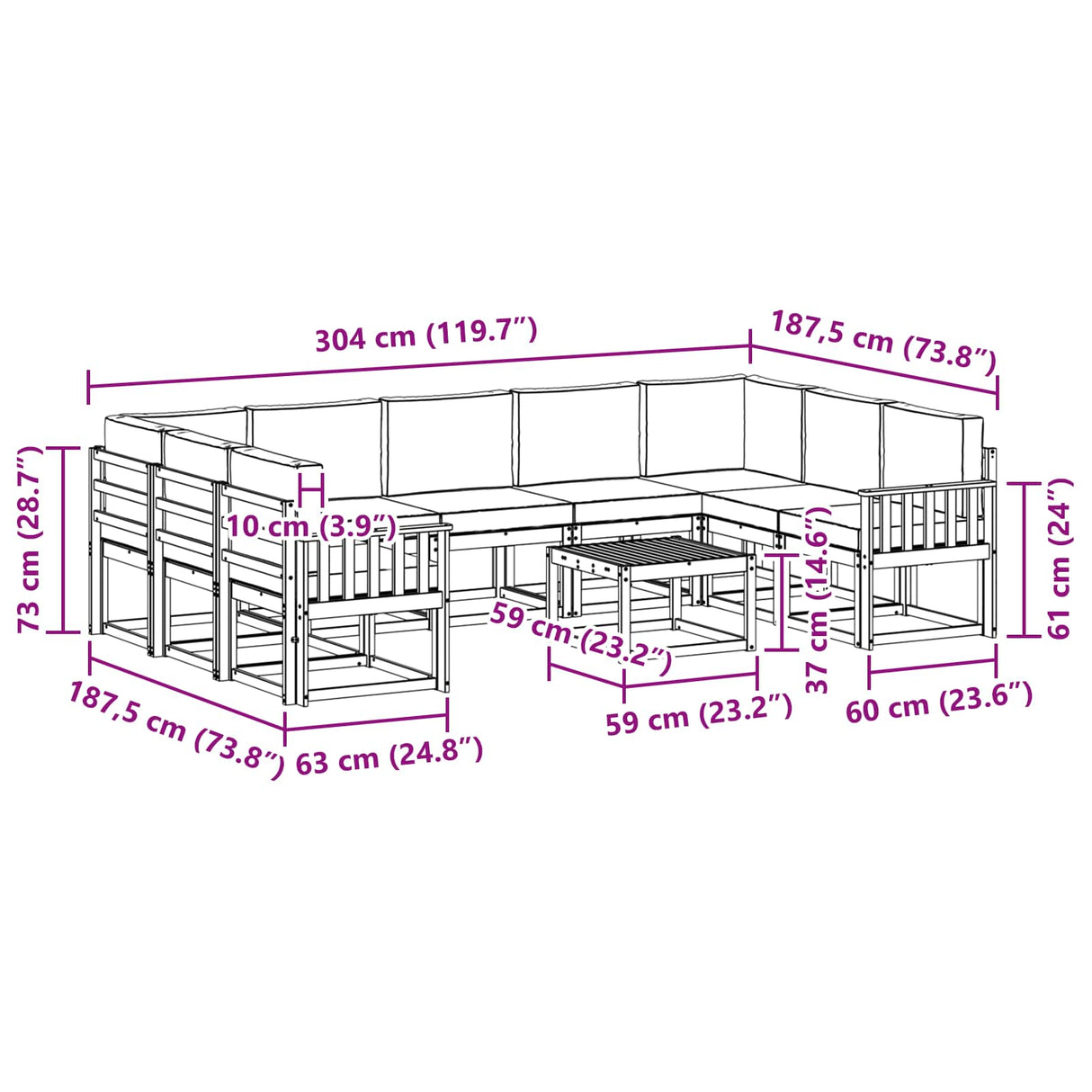 Outdoor Sofa Set with Cushion 10 pcs Natural and Anthracite